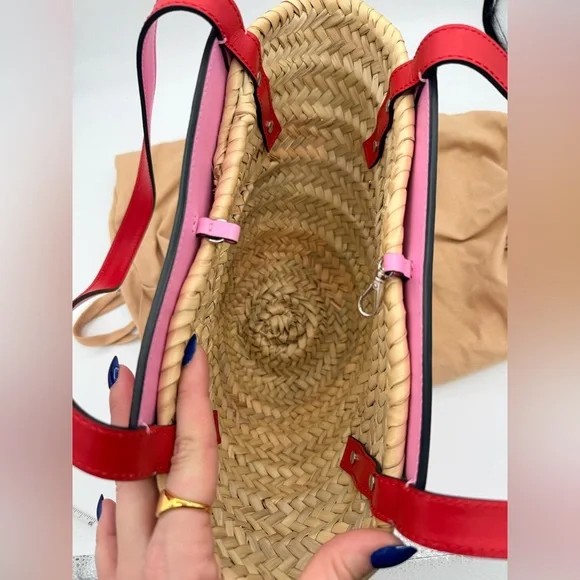 Christian Louboutin Cabata Mini Pink and Tan Woven Tote - Picture 4 of 7